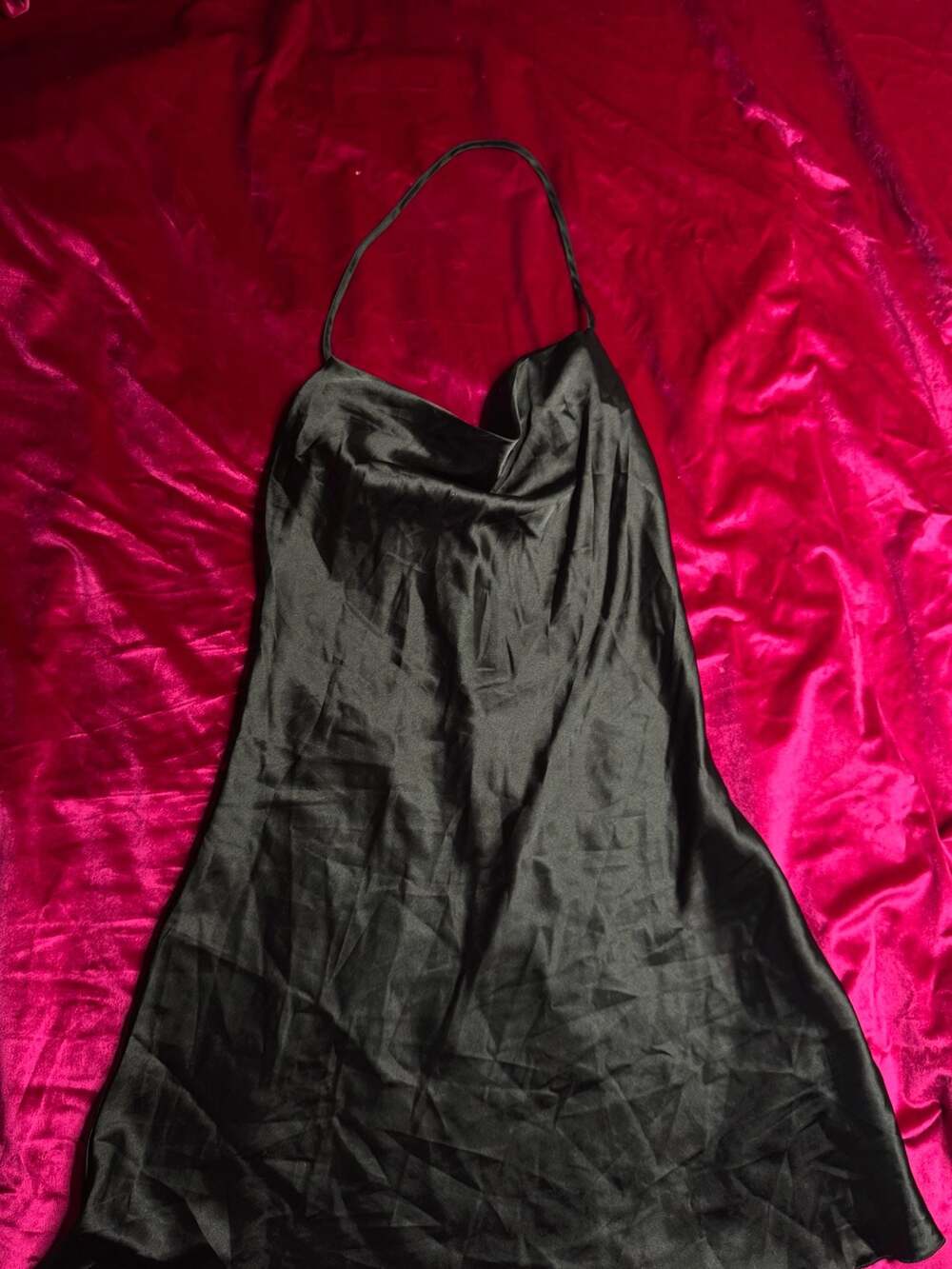 VS Luxe Satin Halter Mini Slip Dress in Pure Black